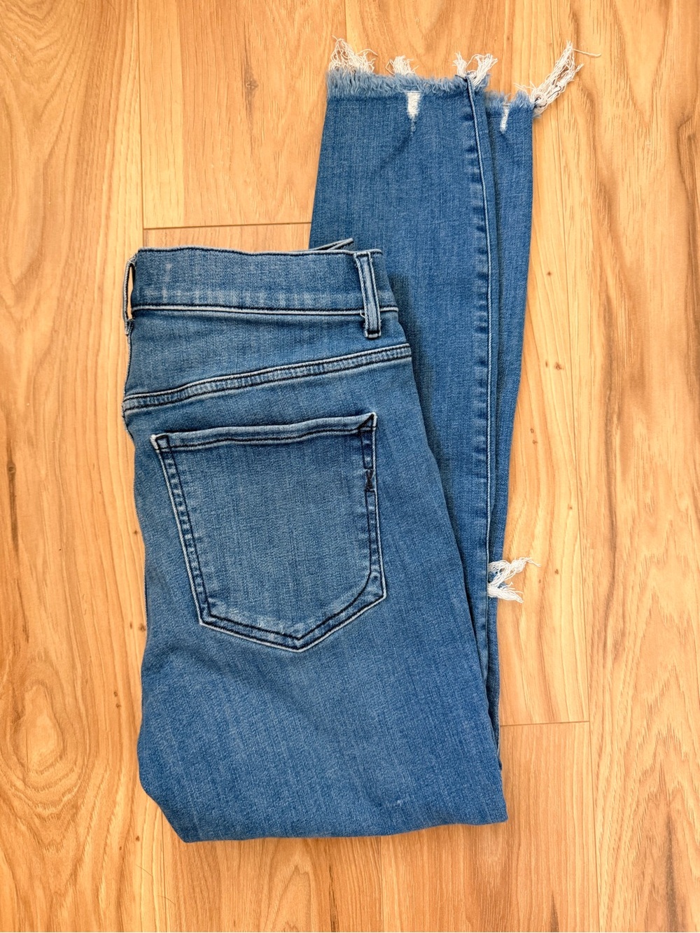 Express Women's Medium Blue Distressed Ankle Jeans